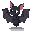 a black bat with white eyes, a black bat looking slightly to the right. i want a full-body drawing. draw it from the front and back