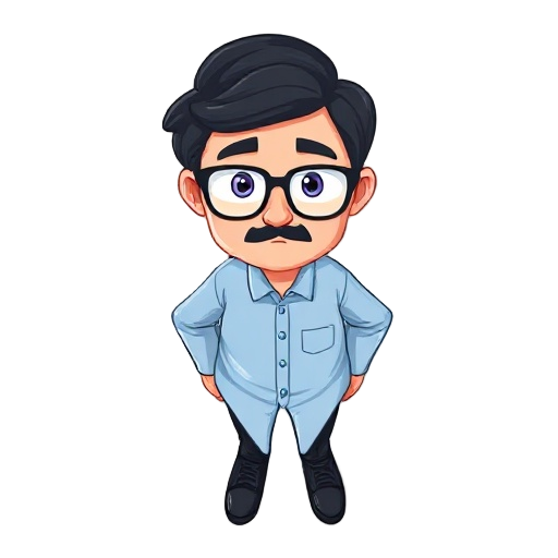 make a professor with glasses and light blue button down shirt black hair