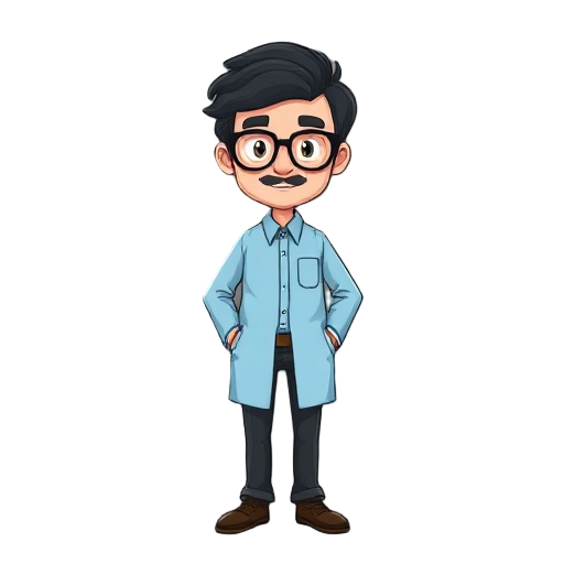 make a professor with glasses and light blue button down shirt black hair
