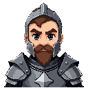 make a serious medieval knight with a iron armor