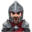 make a serious medieval knight with a iron armor