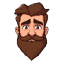 make a man with a brown beard and brown hair with a tired facial expression and very visible expression lines