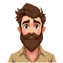 make a man with a brown beard and brown hair. make it with a slightly worn beige shirt