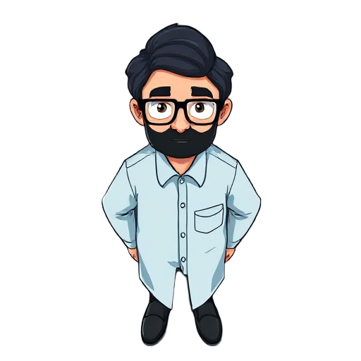 make a professor with glasses and light blue button down shirt black hair 