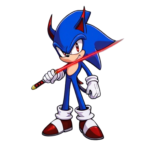 make a devil sonic, it's sonic with red eyes and a long red katana energy sword not double sided make sure sonic is very tall