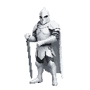 shining white knight make him a white male holding no weapons way bulkier and heavier more impressive standing