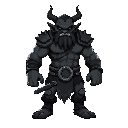 generate me a male evil orc for a game make him black make sure he is not holding any weapons and make him bulkier make his eyes red and more demonic