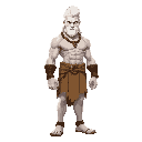 a bold towering white male with green eyes in a loin cloth having no armor or weapons