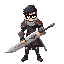 indonesian high school student with glasses. he looks badass and serious. he has a massive, heavy knight armored arm on the left side. he is holding a giant mana sword