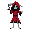 human grim reaper, scarlet red clothes, human feet and green eyes, black hair.