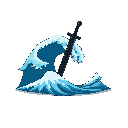 a wave being split in 2 by a black sword