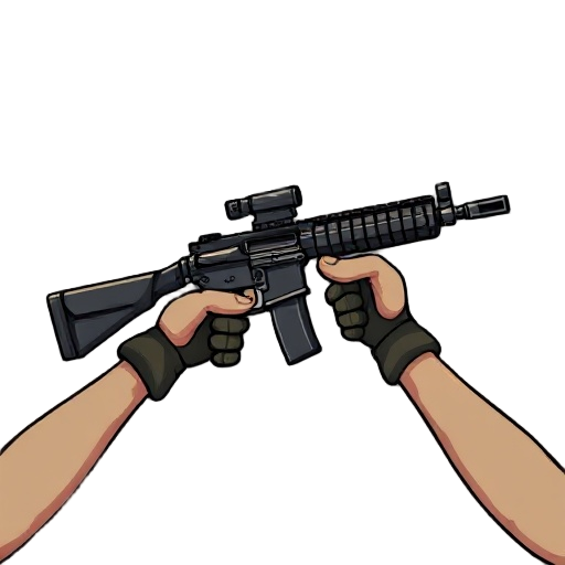 create a doom like sprite of a pair of arms holding an ar-15 from a first person perspective.