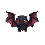 a black bat with red eyes