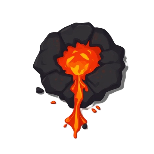 2d game asset for a mobile tower defense game. simple cartoon style, low detail, not realistic. top-down view. only flowing lava in the center. no rocks, no borders, no outlines, no environment. transparent background. the lava should look like it is flow