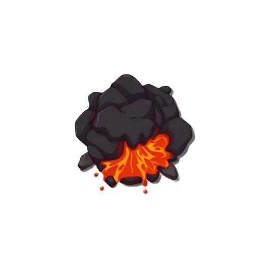 2d game asset for a mobile tower defense game. simple cartoon style, low detail, not realistic. top-down view. only flowing lava in the center. no rocks, no borders, no outlines, no environment. transparent background. the lava should look like it is flow