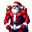 full-body santa claus with an extremely muscular body, heroic stance, carrying a large sack of gifts, retro 16-bit style, detailed, vibrant colors.