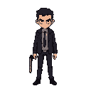 a simple killer, outwardly appearing as a person with a normal life and discipline, but inwardly a killer who murders those who wronged him. let it be a pixelated image.
