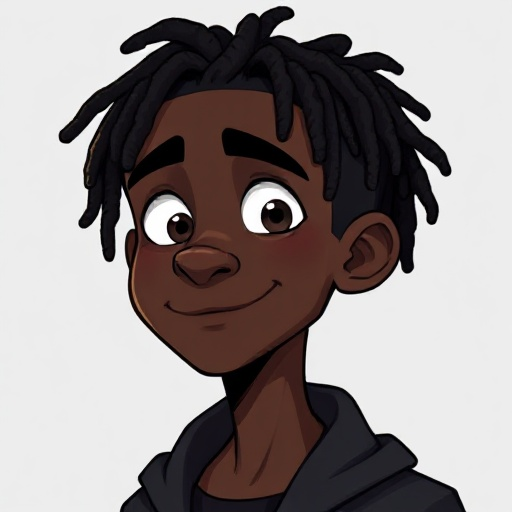 a black man around 19 years old with dreads on his hair. he has dark clothes and doesnt smile