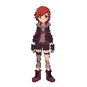 estilo dead cells, personagem jovem com cabelo roxo bagunçado, o personagem precisa ter cabelo roxo curto e é uma menina de casaco moletom, ela usa botas, faça em uma pose meio de lado, como o personagem de dead cells