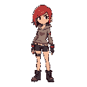 estilo dead cells, personagem jovem com cabelo roxo bagunçado, o personagem precisa ter cabelo roxo curto e é uma menina de casaco moletom, ela usa botas, faça em uma pose meio de lado, como o personagem de dead cells