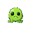 it's a green slime. its eyes are black. it doesn't have a mouth.