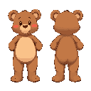 create sprites of a standing teddy bear, top view, 8 directions, cartoon style.