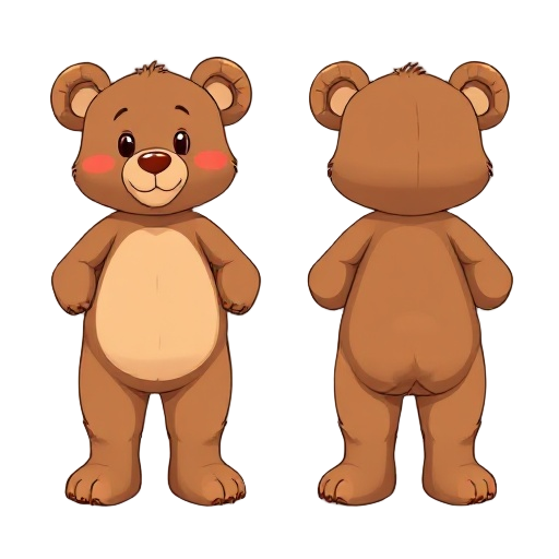 create sprites of a standing teddy bear, top view, 8 directions, cartoon style.