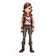 a female adventurer with pants and shirt and a backpack
