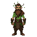 a full body character portrait of a powerful rugged druid mage hero, high fantasy concept art style. he has a thick beard braided with leaves and twigs, and glowing green runic tattoos on his skin. he wears intricate organic armor crafted from layered tre