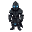 hollow ancient knight armor possessed by a glowing soul, medieval fantasy armor that is old, cracked, rusted, and battle-worn. the armor is empty inside, with a ghostly blue glow shining from the helmet visor and joints. subtle arcane-tech elements are in