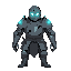 hollow ancient knight armor possessed by a glowing soul, medieval fantasy armor that is old, cracked, rusted, and battle-worn. the armor is empty inside, with a ghostly blue glow shining from the helmet visor and joints. subtle arcane-tech elements are in