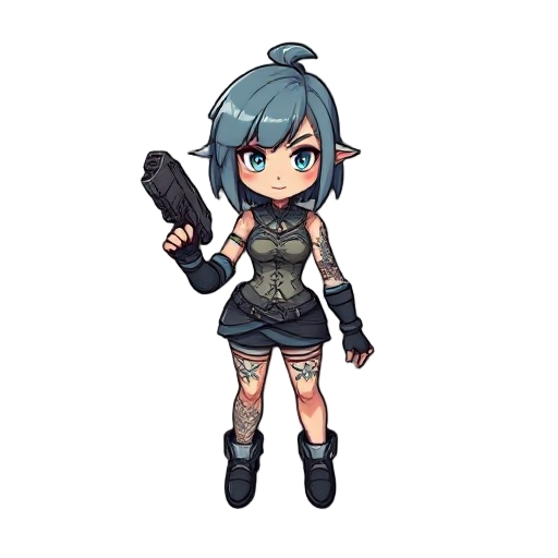 quero o cabelo dele todo bagunçado e sendo um magricelo cheio de tatuagem parecendo um noia carregando uma maquita sera um character que sua arma é uma maquina