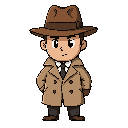 noir detective with fedora hat and a brown ring cote