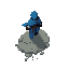 a lone blue-cloaked wanderer, high top down view, south direction , half-armored and half-enchanted, no background