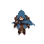 a lone blue-cloaked wanderer, high top down view, east direction , half-armored and half-enchanted, no background