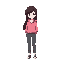 a 16bit girl with trousers and pink hoodie with long dark brown hair and white skin