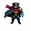 hyper light drifter esq bit warrior knight with a laser sword embedded in his arm