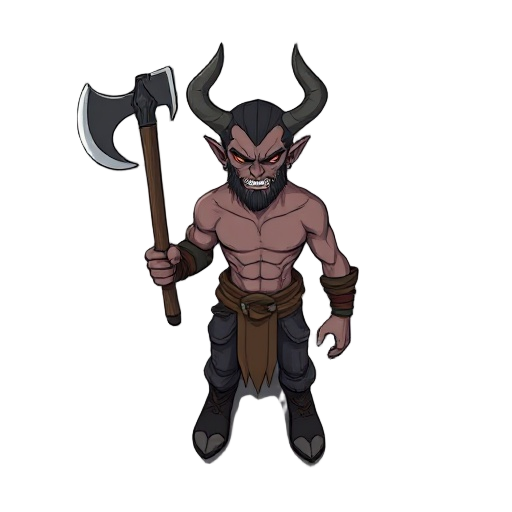 wrath , the seven sin character , no shirt, wielding an axe