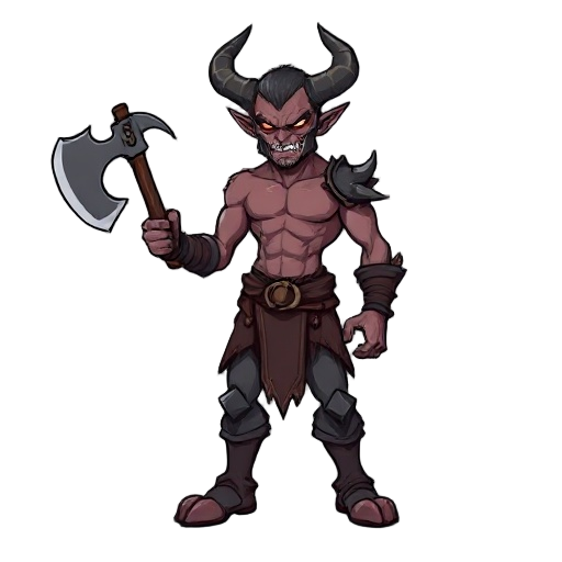 wrath , the seven sin character , no shirt, wielding an axe