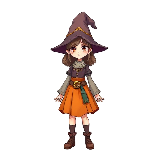 cute wizard female with orange skirt