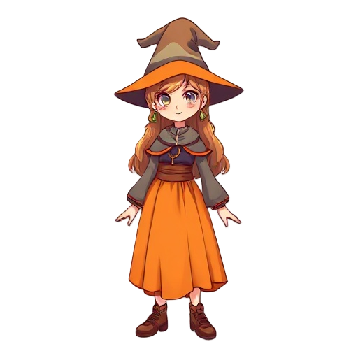 cute wizard female with orange skirt
