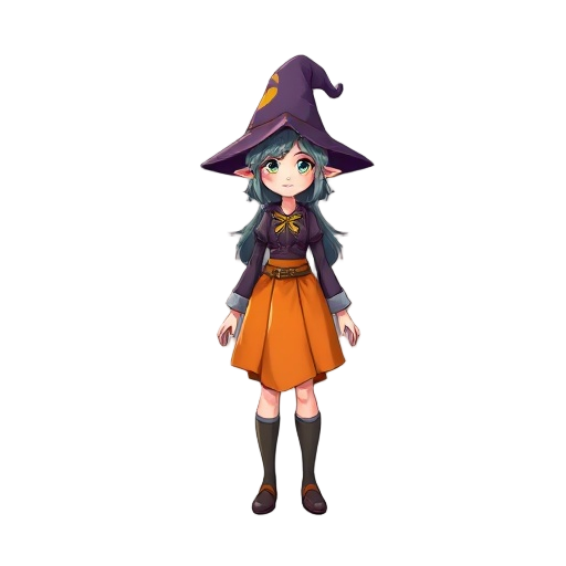 cute wizard female with orange skirt