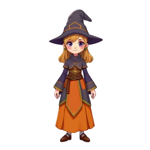 cute wizard female with orange skirt