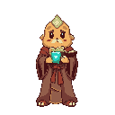 fount of knowledge is a calm, scholarly cookie with a magical aura. he wears long flowing robes in soft colors, often with glowing symbols or books. his design feels wise, quiet, and mysterious, representing ancient knowledge and controlled magic.