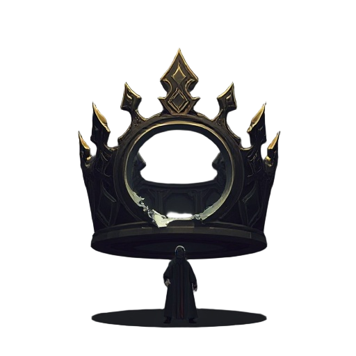 broken ancient crown floating in darkness, hollow center, dark fantasy, cinematic, 2d illustration