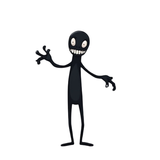 a tall black pixel long strechy creature with nothing or a face on it just pure black reaching for the camera
