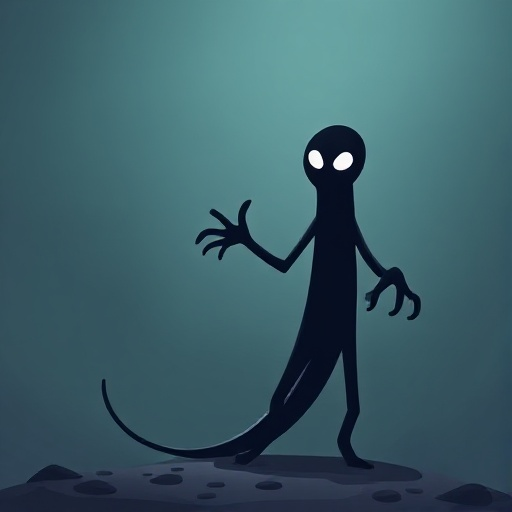 a tall black pixel long strechy creature with nothing or a face on it just pure black reaching for the camera