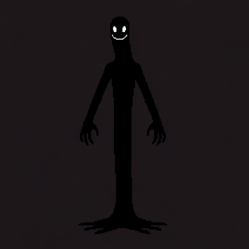 a tall black pixel long strechy creature with nothing or a face on it just pure black reaching  and no tail no eyes for the camera