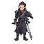 cold-faced swordsman with long hair tied back
