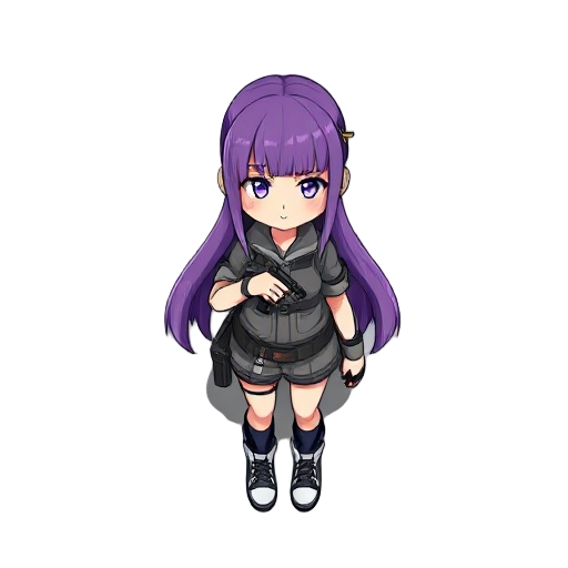 shooter girl with purple hair